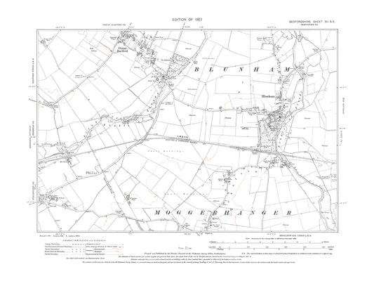 A 1927 map showing Blunham, Great Barford (south) and Moggerhanger (north) in Bedfordshire - A Digital Download 0f OS 1:10560 scale map, Beds 12SE