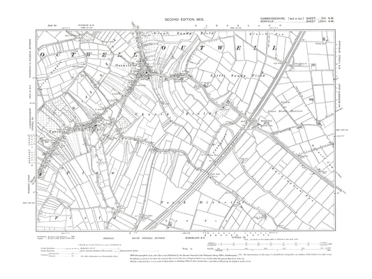 Old OS map dated 1903, showing Outwell, Upwell in Cambridgeshire 13NW