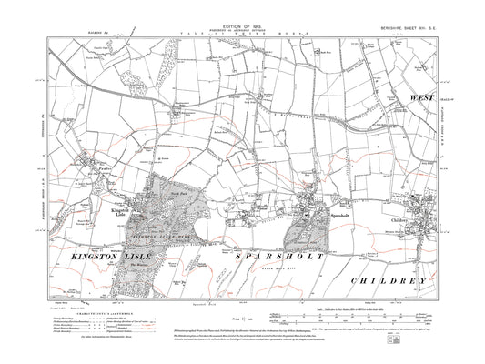 A 1913 map showing Kingston Lisle, Sparsholt, Fawler, Childrey in Berkshire - OS 1:10560 scale map, Berks 13SE