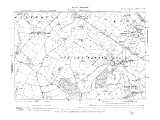 Old OS map dated 1900, showing Shenley Church End, Brook End, Loughton in Buckinghamshire 14NE