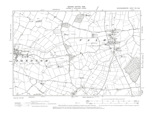 Old OS map dated 1900, showing Nash, Thornborough (east) in Buckinghamshire 14SW