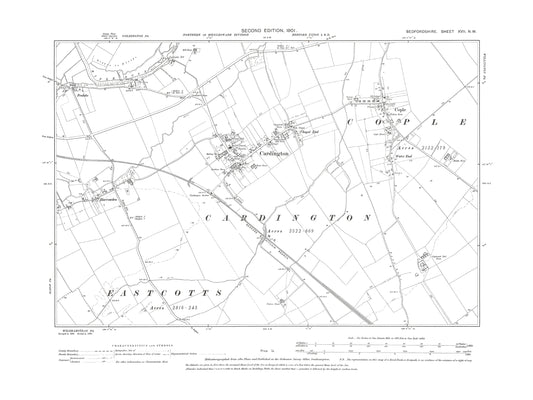 A 1901 map showing Cardington and Cople in Bedfordshire - A Digital Download 0f OS 1:10560 scale map, Beds 17NW