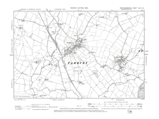 Old OS map dated 1900, showing Padbury, Adstock in Buckinghamshire 18NE