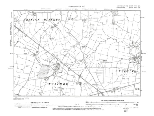 Old OS map dated 1900, showing Twyford, Steeple Claydon (west) in Buckinghamshire 18SW