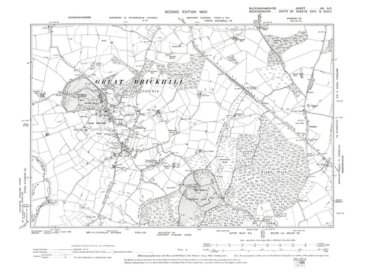 Old OS map dated 1900, showing Great Brickhill in Buckinghamshire 20NE