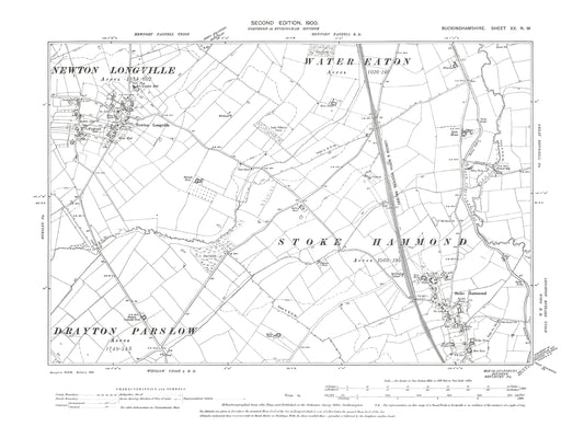 Old OS map dated 1900, showing Newton Longville, Stoke Hammond in Buckinghamshire 20NW