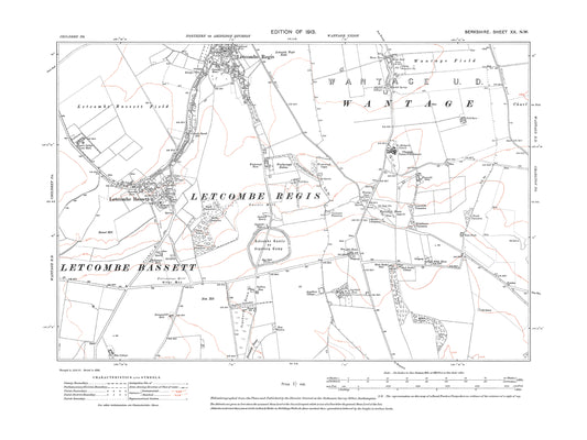 A 1913 map showing Letcombe Bassett and Regis in Berkshire - OS 1:10560 scale map, Berks 20NW