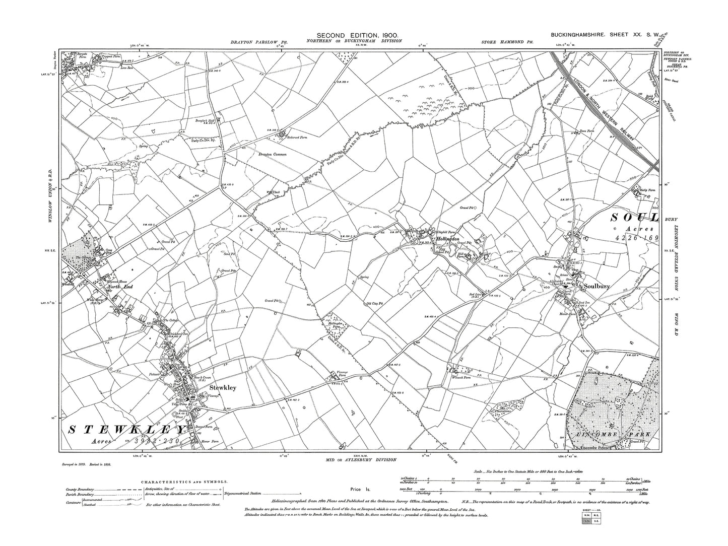 Old OS map dated 1900, showing Soulbury, Stewkley in Buckinghamshire 20SW