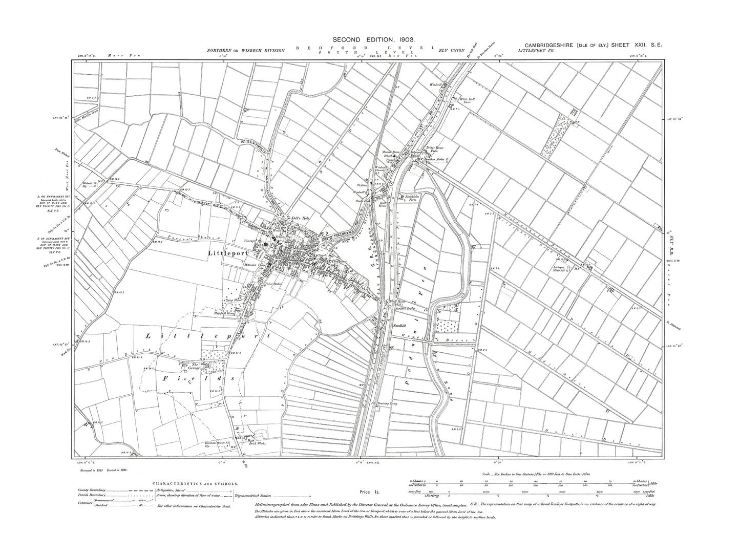 Old OS map dated 1903, showing Littleport in Cambridgeshire 22SE