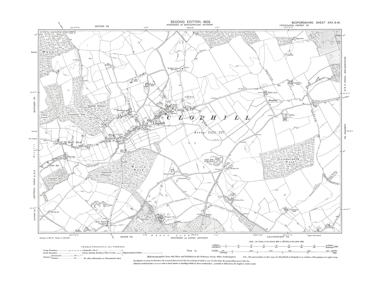 A 1902 map showing Clophill in Bedfordshire - A Digital Download 0f OS 1:10560 scale map, Beds 22SW