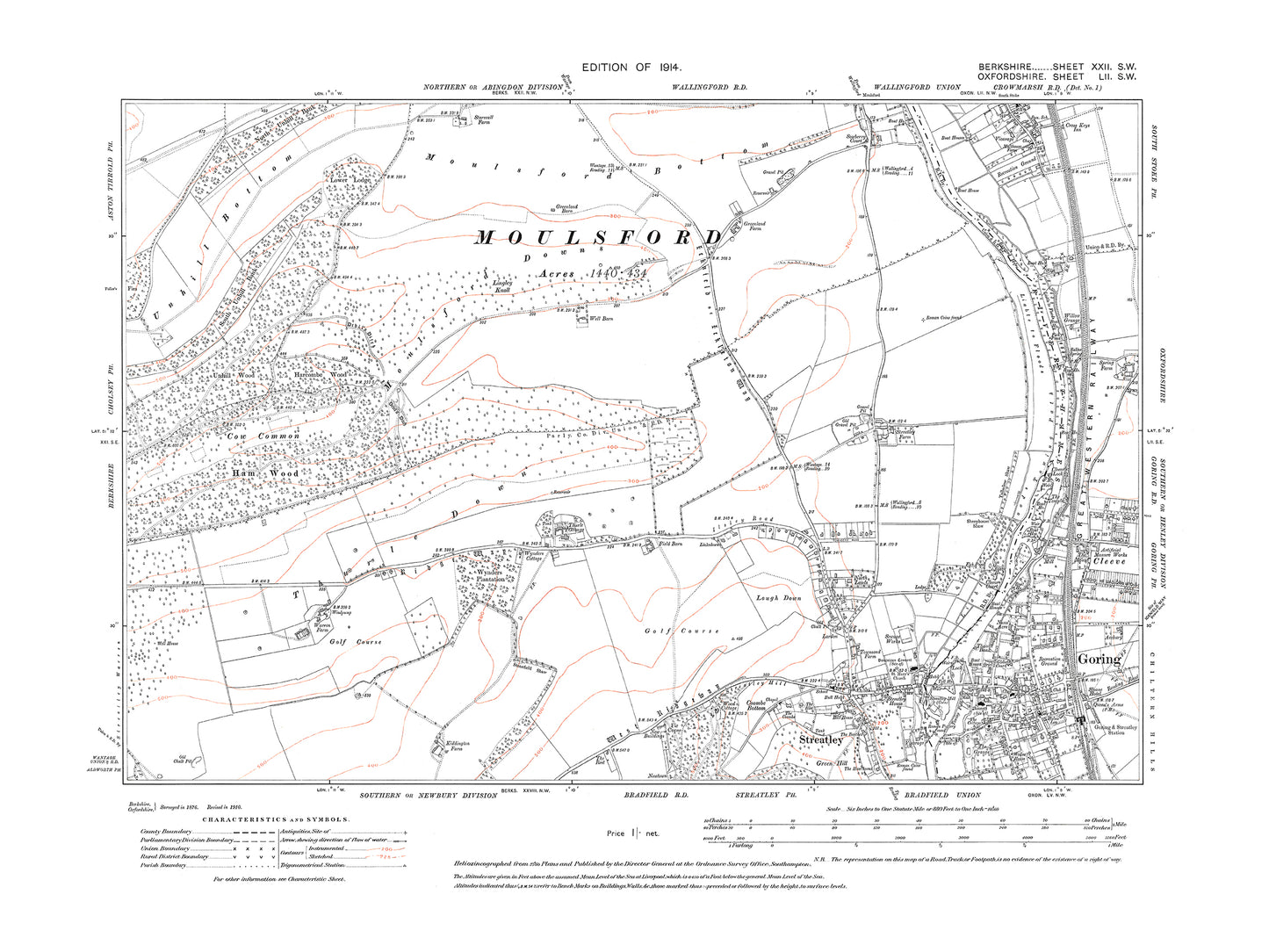 A 1914 map showing Streatley in Berkshire - OS 1:10560 scale map, Berks 22SW