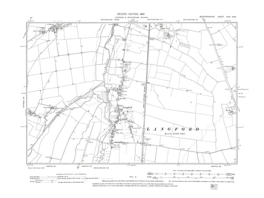A 1901 map showing Langford in Bedfordshire - A Digital Download 0f OS 1:10560 scale map, Beds 23NW