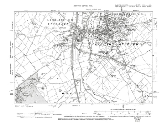 Old OS map dated 1900, showing Leighton Buzzard, Linslade in Buckinghamshire 24NE