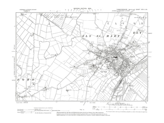 Old OS map dated 1903, showing Downham, Ely in Cambridgeshire 26SW