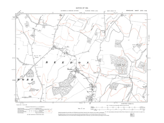 A 1913 map showing Beedon, Beedon Hill in Berkshire - OS 1:10560 scale map, Berks 27NW