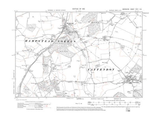 A 1913 map showing Hampstead Norris, Yattendon in Berkshire - OS 1:10560 scale map, Berks 27SE