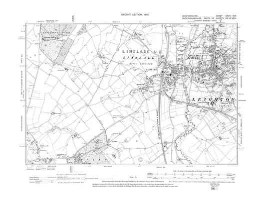 A 1902 map showing Leighton Buzzard in Bedfordshire, plus Linslade, Bucks - A Digital Download 0f OS 1:10560 scale map, Beds 28SW