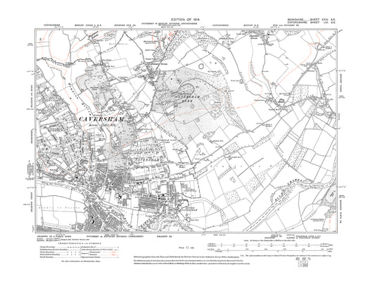 A 1914 map showing Caversham, Emmer Green in Berkshire - OS 1:10560 scale map, Berks 29SE