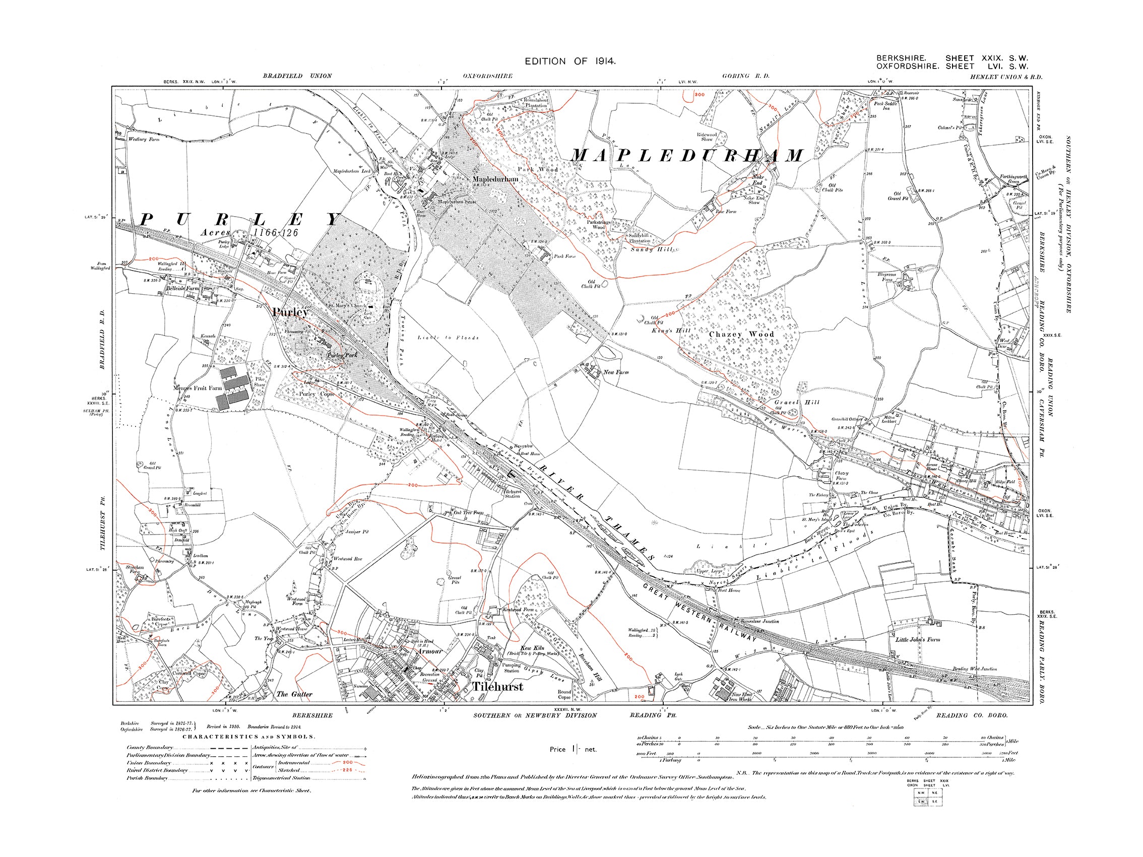 Purleyon Map A 1914 map showing Purley, Tilehurst (north) in Berkshire - OS 1:10560 ...