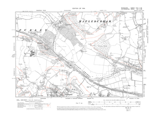A 1914 map showing Purley, Tilehurst (north) in Berkshire - OS 1:10560 scale map, Berks 29SW