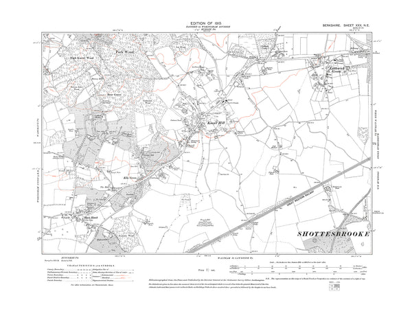 A 1913 map showing Littlewick Green, Knowl Hill, Kiln Green, Hare Hatc ...