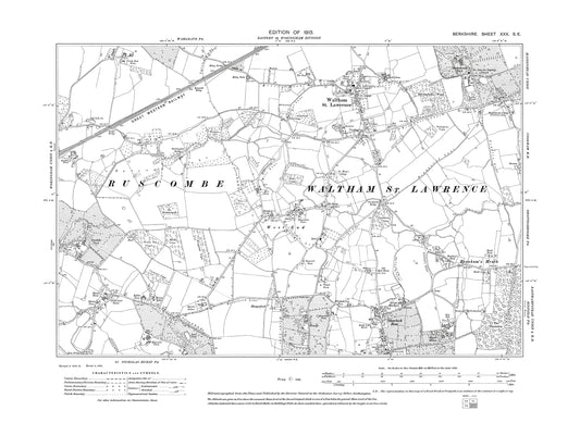 A 1914 map showing Waltham St Lawrence, Shurlock Row in Berkshire - OS 1:10560 scale map, Berks 30SE