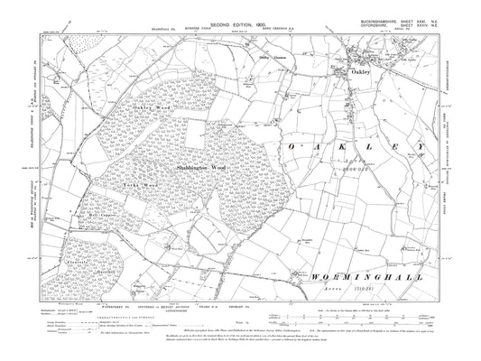 Old OS map dated 1900, showing Oakley in Buckinghamshire 31NE