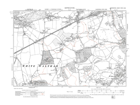 A 1914 map showing Woolley Green, Tittle Row, Altwood Bailey, Holyport, White Waltham, Cox Green in Berkshire - OS 1:10560 scale map, Berks 31NW