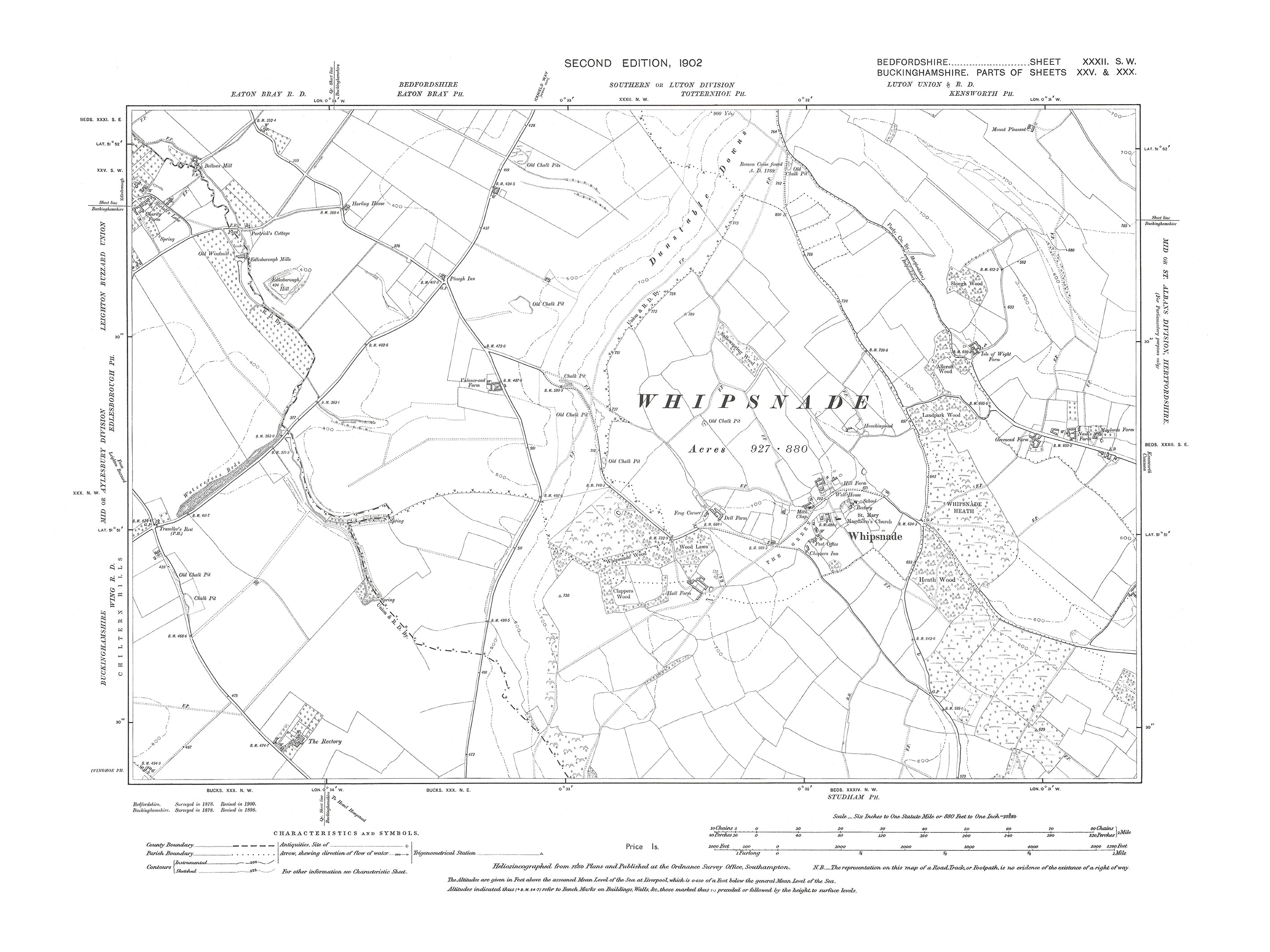 A 1902 map showing Whipsnade in Bedfordshire - A Digital Download of O ...