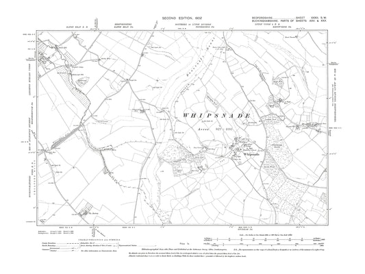 A 1902 map showing Whipsnade in Bedfordshire - A Digital Download of OS 1:10560 scale map, Beds 32SW