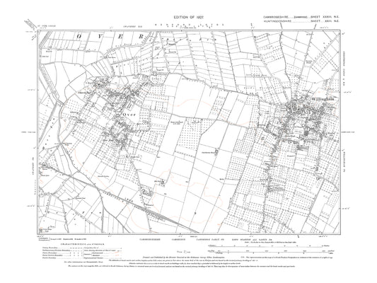 Old OS map dated 1927, showing Over, Willingham in Cambridgeshire 33NE