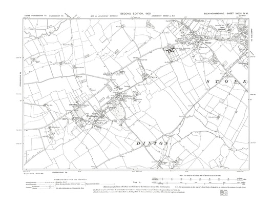 Old OS map dated 1900, showing Dinton, Stone, Westlington in Buckinghamshire 33NW