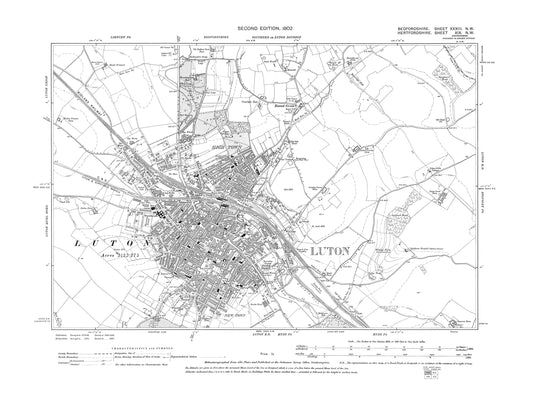A 1902 map showing Luton in Bedfordshire - A Digital Download of OS 1:10560 scale map, Beds 33NW