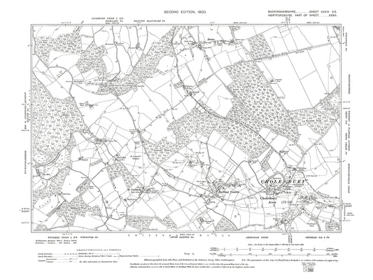 Old OS map dated 1900, showing Cholesbury, Buckland Common, St Leonards in Buckinghamshire 34SE