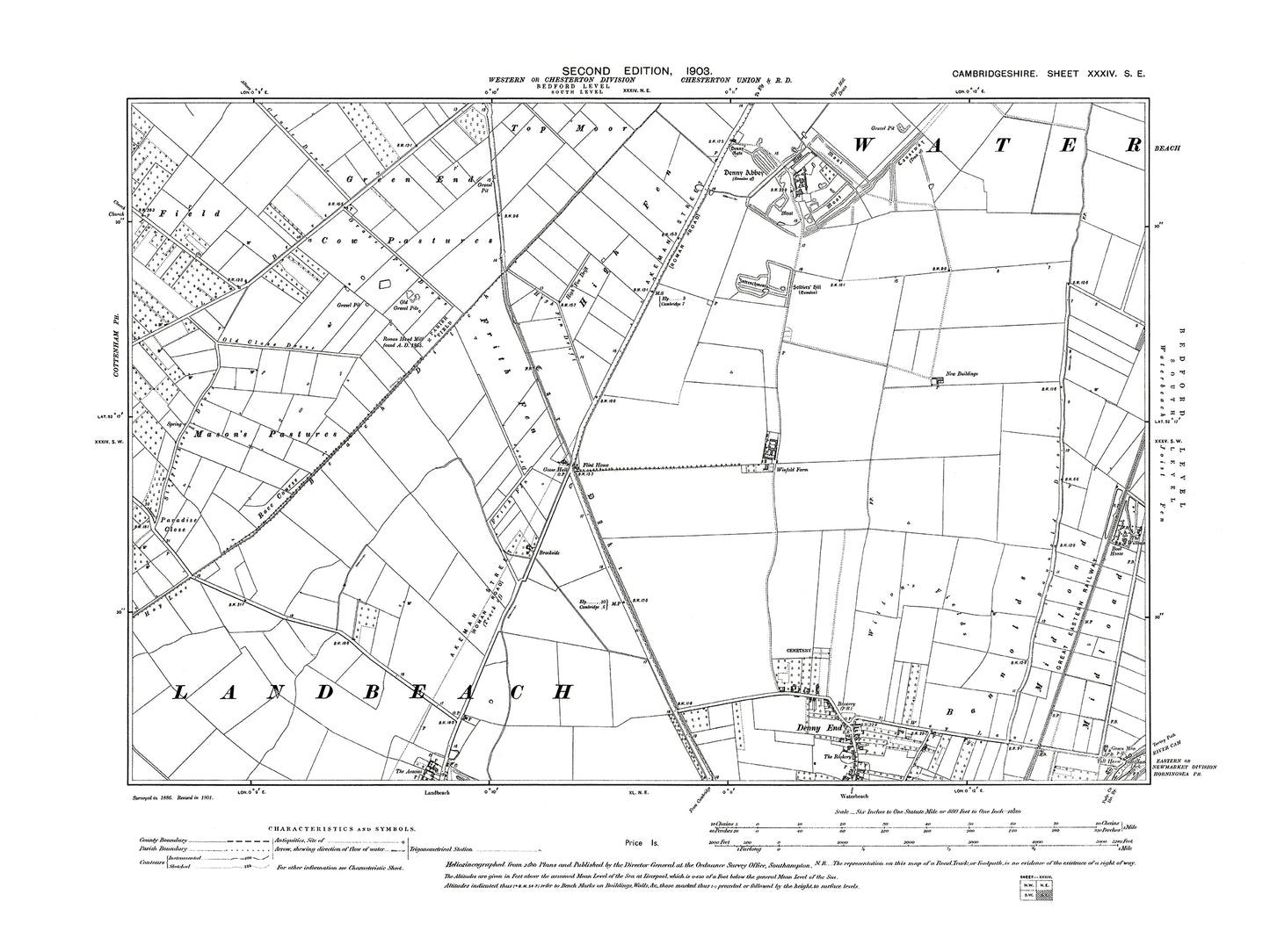 Old OS map dated 1927, showing Long Stanton All Saints and Long Stanton St Michael in Cambridgeshire 33SE