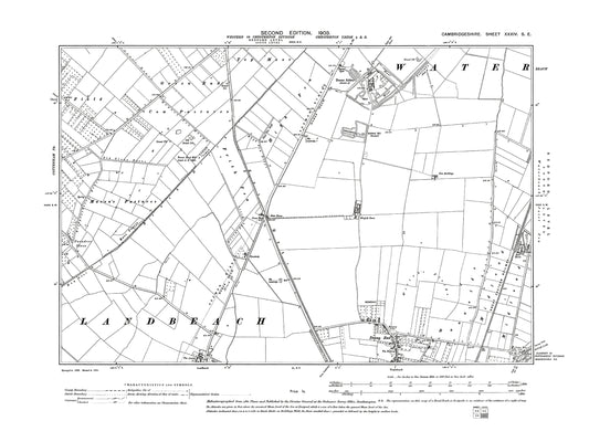 Old OS map dated 1903, showing Waterbeach (north), Denny Abbey in Cambridgeshire 34SE