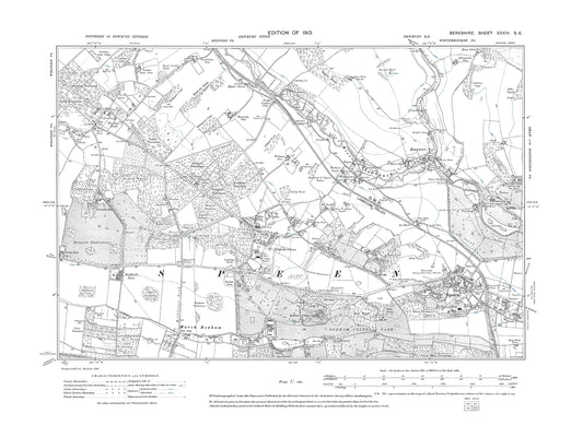 A 1913 map showing Speen, Stockross, Bagnor in Berkshire - OS 1:10560 scale map, Berks 34SE
