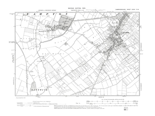 Old OS map dated 1903, showing Cottenham, Rampton in Cambridgeshire 34SW