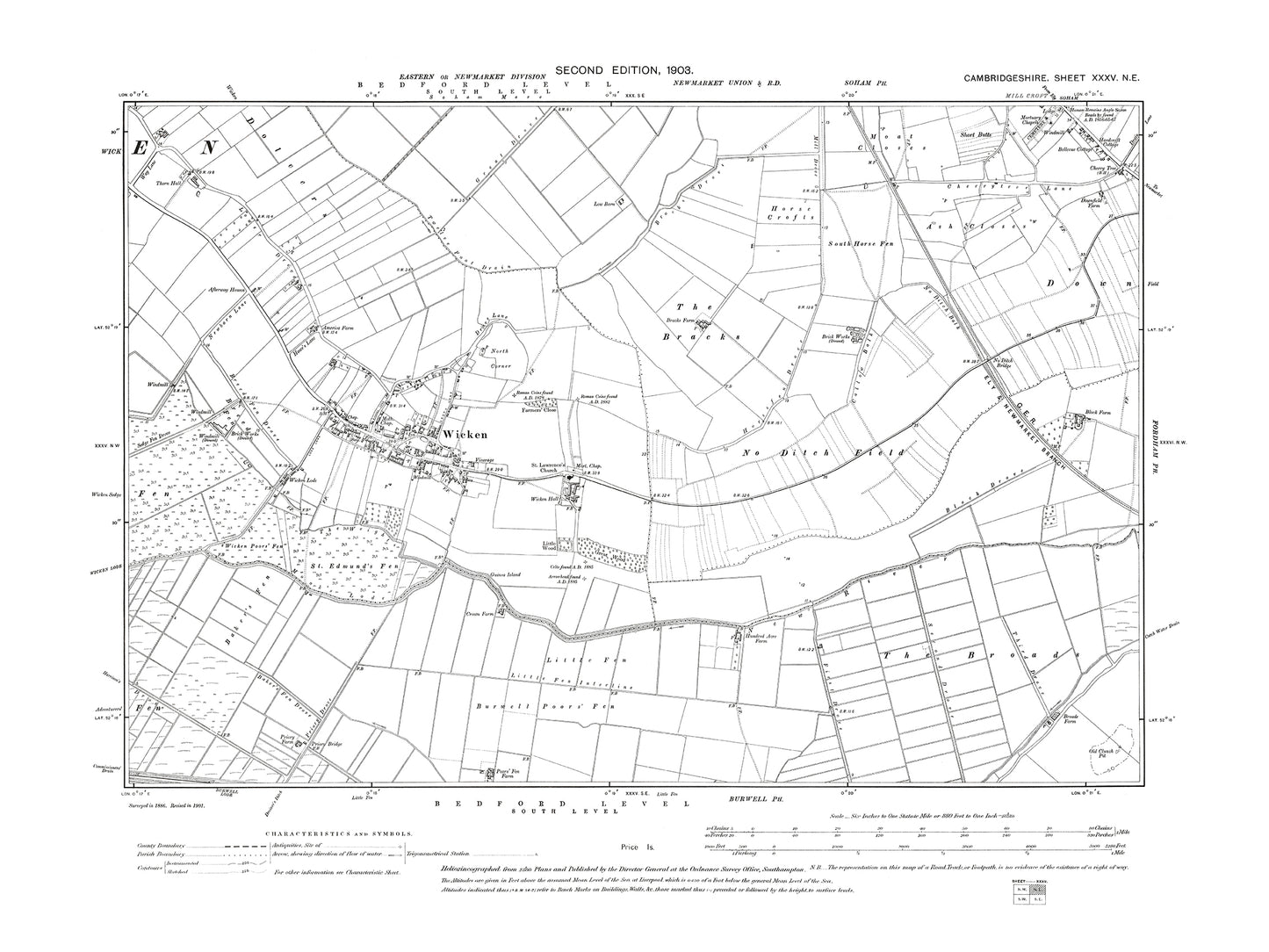 Old OS map dated 1903, showing Wicken in Cambridgeshire 35NE