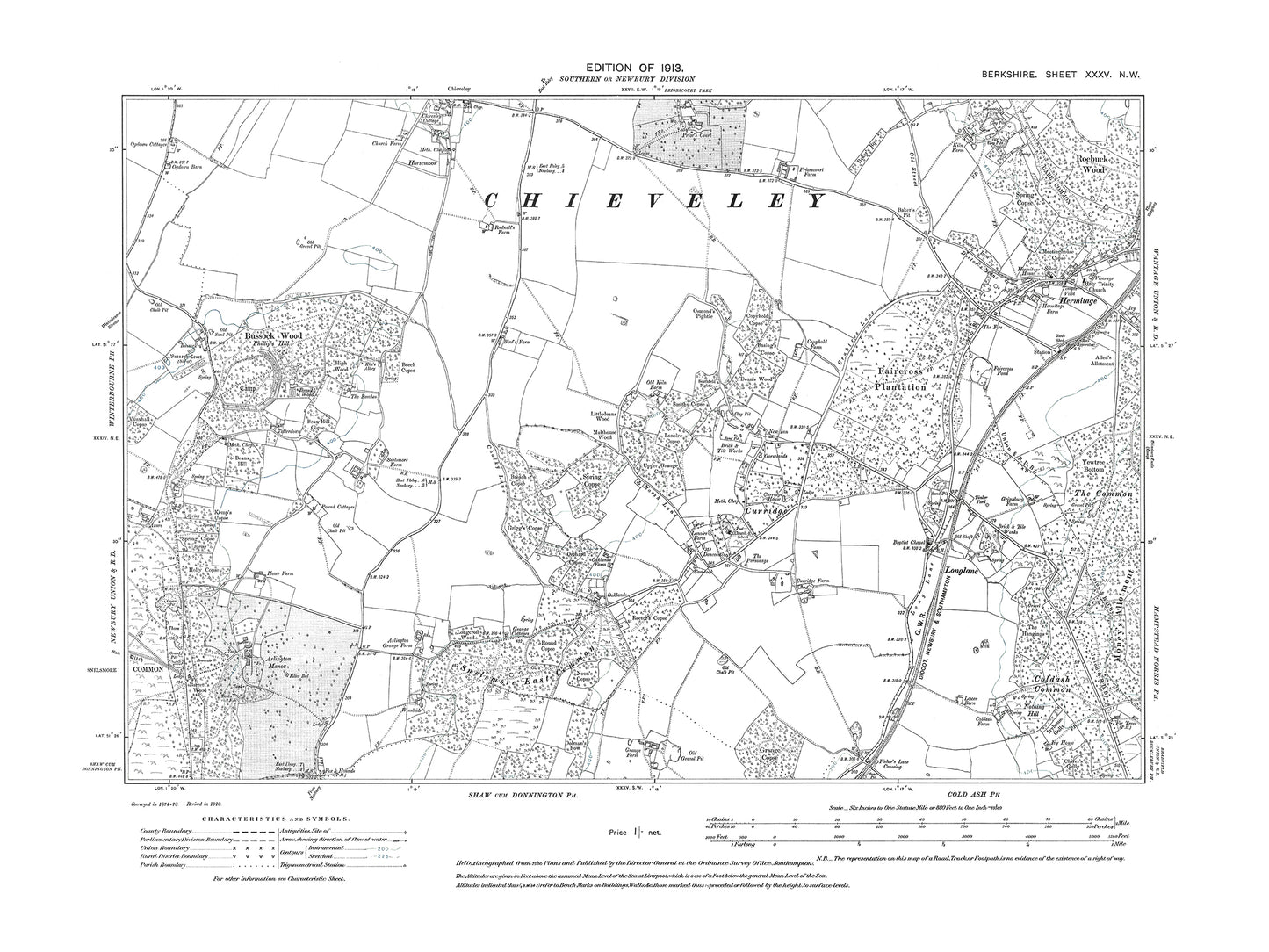 A 1913 map showing Curridge, Longlane in Berkshire - OS 1:10560 scale map, Berks 35NW