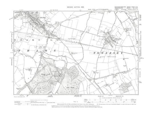 Old OS map dated 1900, showing Towersey (plus Thame in Oxfordshire) in Buckinghamshire 36NE