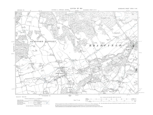A 1913 map showing Bradfield, Stanford Dingley, Tutts Clump in Berkshire - OS 1:10560 scale map, Berks 36NW