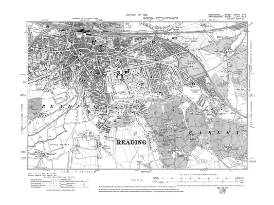 A 1913 map showing Reading (south) in Berkshire - OS 1:10560 scale map, Berks 37NE