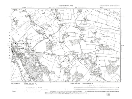 Old OS map dated 1900, showing Great Missenden, South Heath, Ballinger, Hyde in Buckinghamshire 38SE