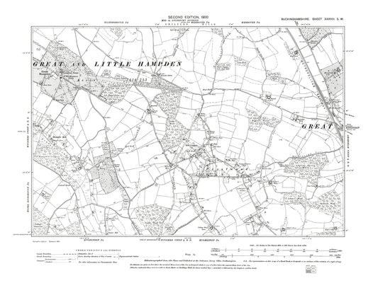 Old OS map dated 1900, showing Prestwood, Great Missenden (west) in Buckinghamshire 38SW