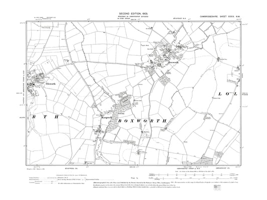 Old OS map dated 1903, showing Boxworth, Knapwell, Elsworth (east) in Cambridgeshire 39NW