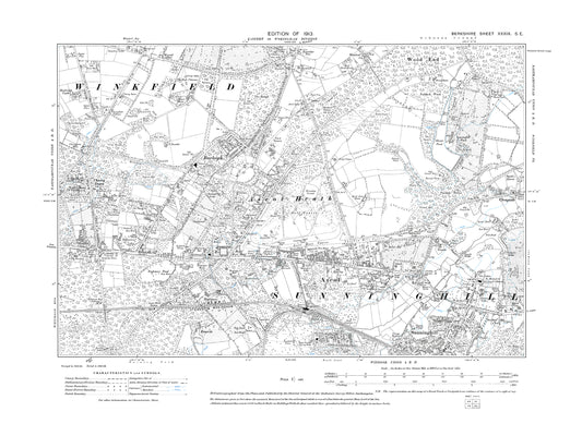A 1913 map showing Ascot, Burleigh, Sunninghill (north) in Berkshire - OS 1:10560 scale map, Berks 39SE