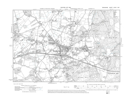 A 1913 map showing Bracknell, Bullbrook, Wick Hill in Berkshire - OS 1:10560 scale map, Berks 39SW