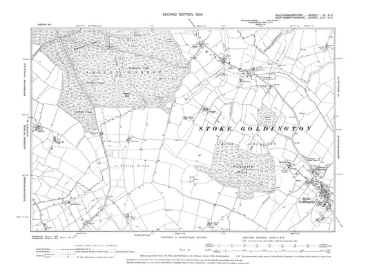 Old OS map dated 1900, showing Stoke Goldington, Eakley Lanes in Buckinghamshire - 4NE