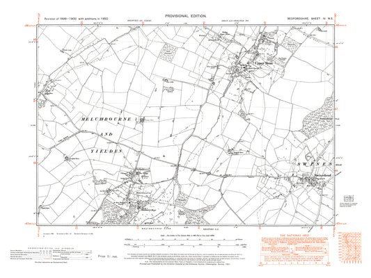 A 1950 map showing Upper Dean, Swineshead, Melchbourne, Yielden (east), (Bedfordshire 4NE)